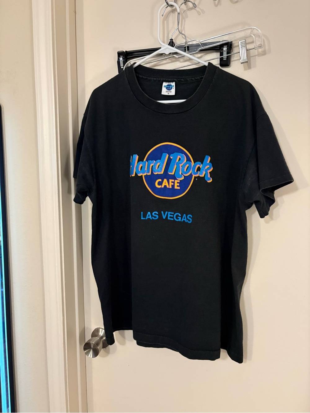 Vintage 90’s single Hard Rock Cafe Black Tee with Blue and Gold Logo - Las Vegas